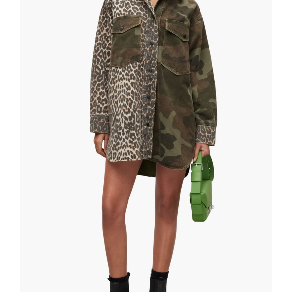 All Saints Lily Camo & Leopard Long Sleeve Shirtdress - Picture 4 of 9